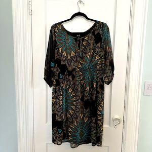 Nicole by Nicole Miller Sheer 3/4 Sleeve Abstract Printed Dress Size 16